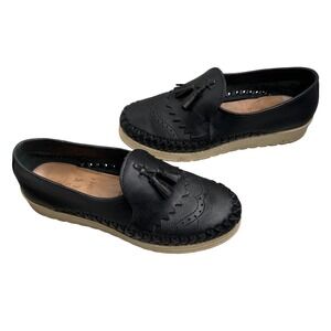SOLS Jessica Woman's Black Tassel‎ Leather Loafers Size 9